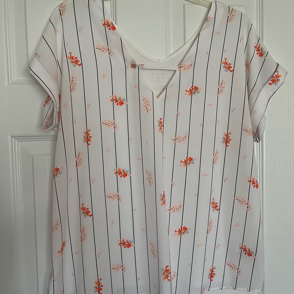 A New Day White and Pink Boxy Cut Out Blouse